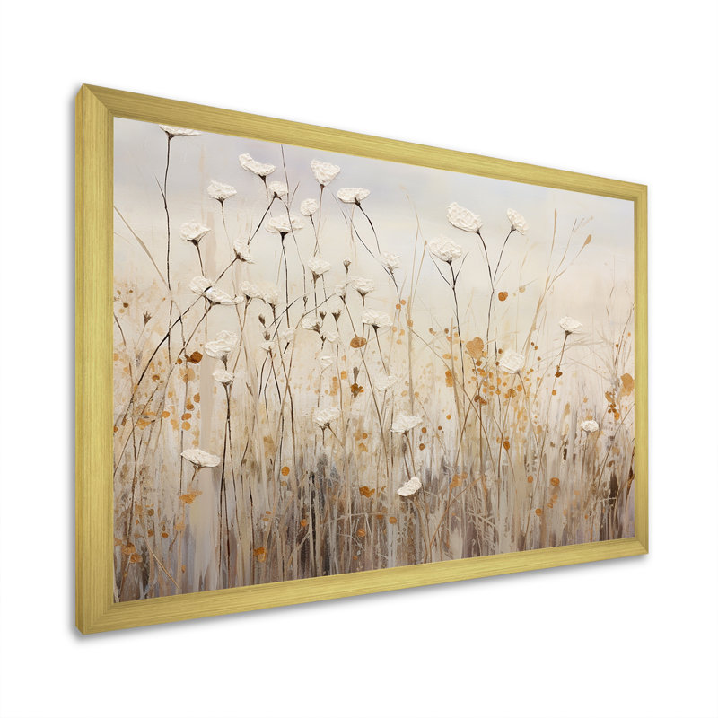 beige Wildflowers Floral Fantasy - Beige Wildflowers Wall Art, Single Picture Framed, 12" H x 20" W, Gold