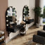 Bureau de coiffeuse flottant avec miroir 3 lumières de couleur et prise de courant, espace de rangement, grande table de rangement murale compacte-732009452