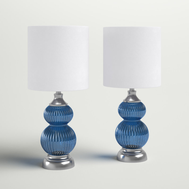 Ramona Table Lamp, Sapphire Blue Seeded Glass/Brushed Nickel, White