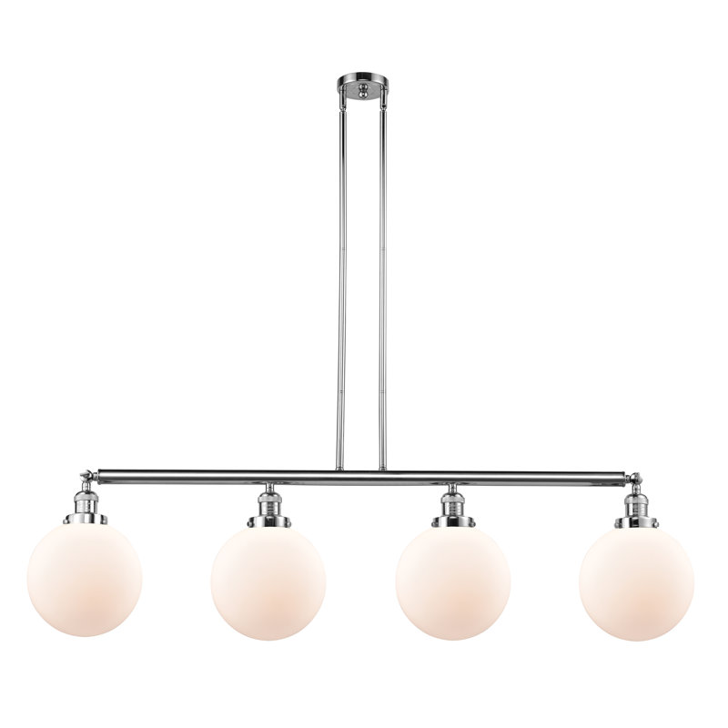 Luminaire suspendu linéaire à 4 lumières pour îlot de cuisine Antsje, Boîtier blanc mat, Ampoule non incluse, Chrome poli