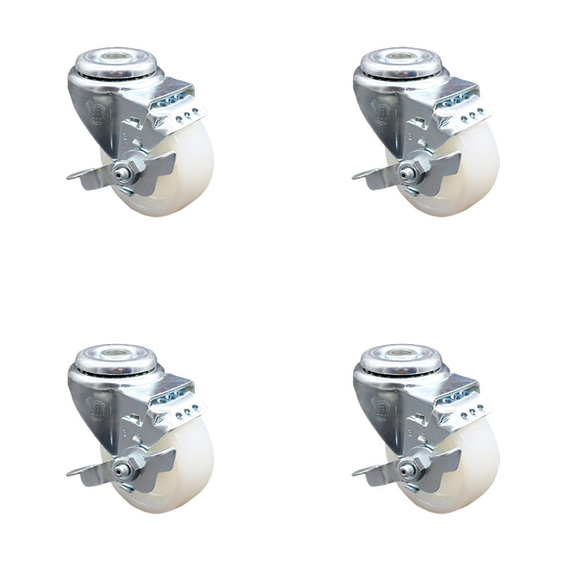 3 Inch Nylon Wheel Swivel Bolt Hole Caster Set with Brake Service Caster Brand