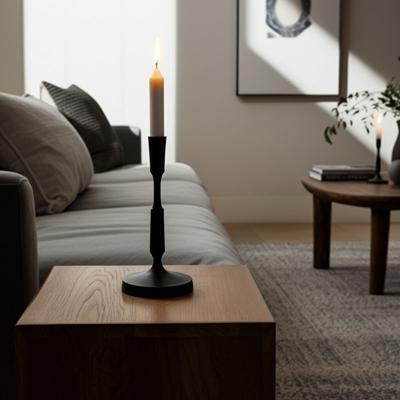Modern Decorative Tabletop Candle Holder Stand with Sculptural Silhouette for Living Room, 13" H x 5" W x 5" D, Black