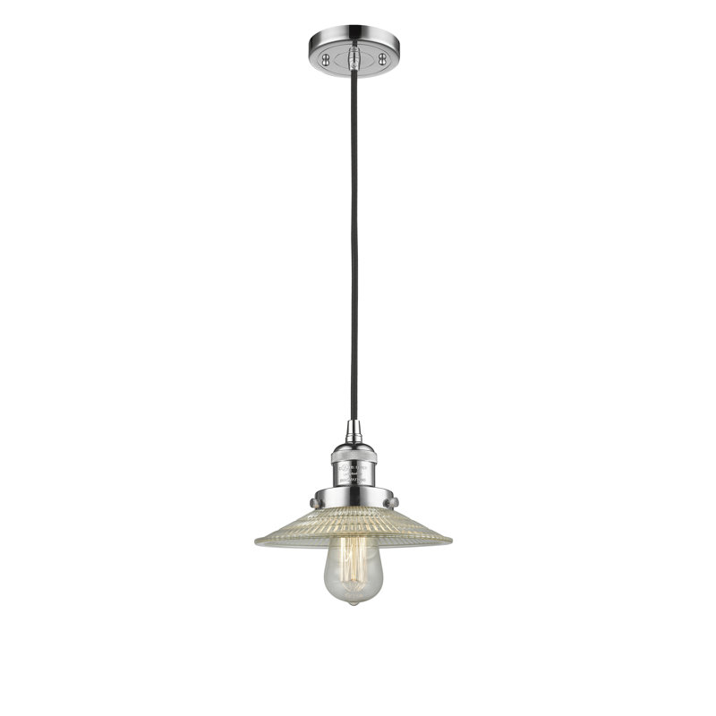 Luminaire suspendu conique 1 lumière Miramontes, Ampoule non incluse, Chrome poli, Halophane transparent