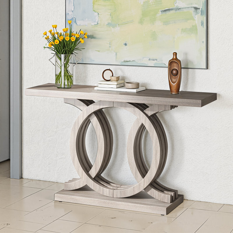 55.12"L*13.78"W*31.89"H,Farmhouse Geometric Base Console Table - 55" Rustic Sofa Table for Hallway & Living Room