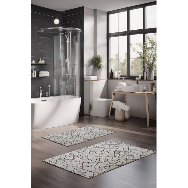 Eakly Luxury Bathmat Set (2 Pieces), 100% Polyester, 16.0 x 23.6 inches & 23.6 x 39.4 inches | Non-Slip Antibacterial Design, 0.3 in Pile Height | Machine Washable, Durable & Easy to Clean | Ideal for Bathroom Décor