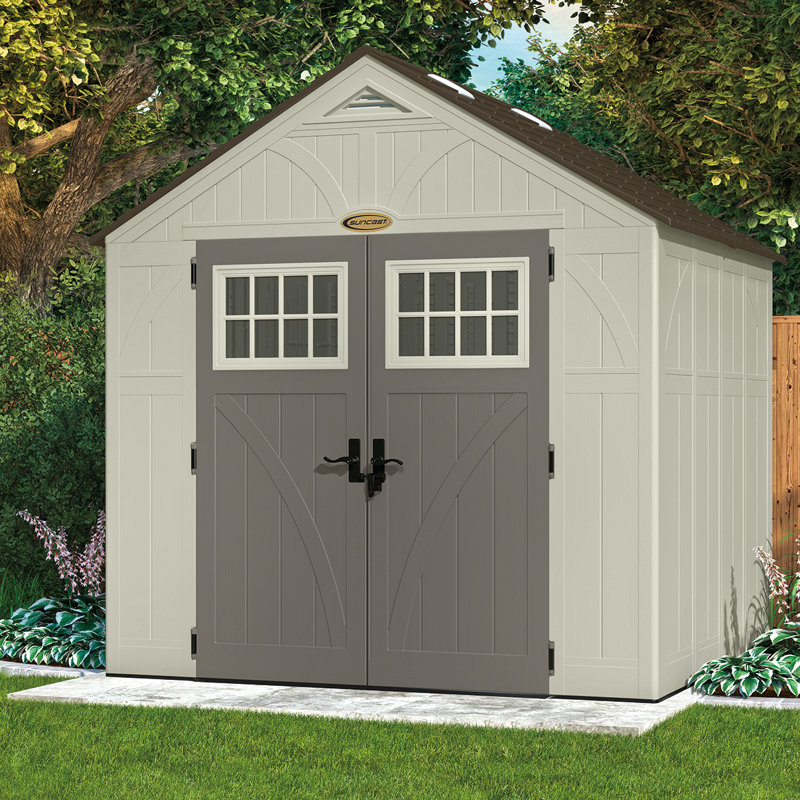 Suncast 100.5 in. W x 87.75 in. D Resin Storage Shed with Double Doors, Made in the USA