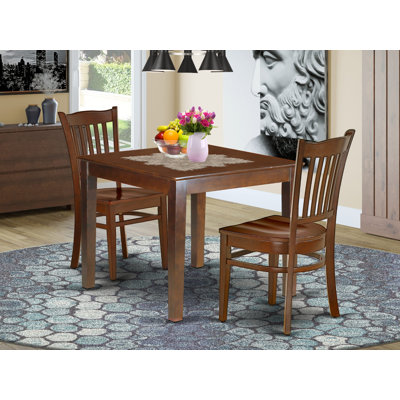 3 Piece Dining Table Set for Small Spaces Contains a Square Dining Room Table and 2 Wood Seat Chairs, 36x36 Inch, Mahogany