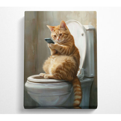 Cat Toilet Time - No Frame Print on Canvas