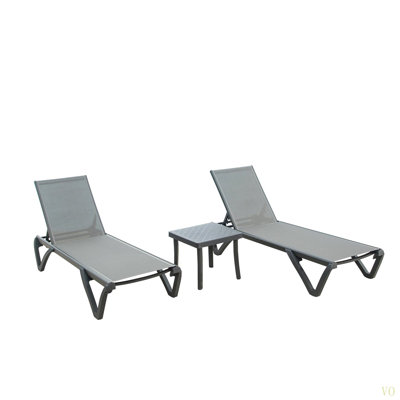 Patio Chaise Lounge Chair Set Of 3,Outdoor Aluminum Polypropylene Sunbathing Chair With 5 Adjustable Position,Side Table For Beach,Yard,Balcony,Poolside(2 Lounge Chair+1 Table)