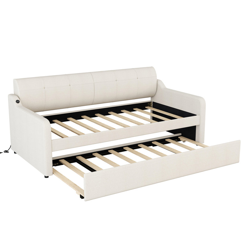 Lit de jour simple avec couchette et douille - douillette rembourrée beige