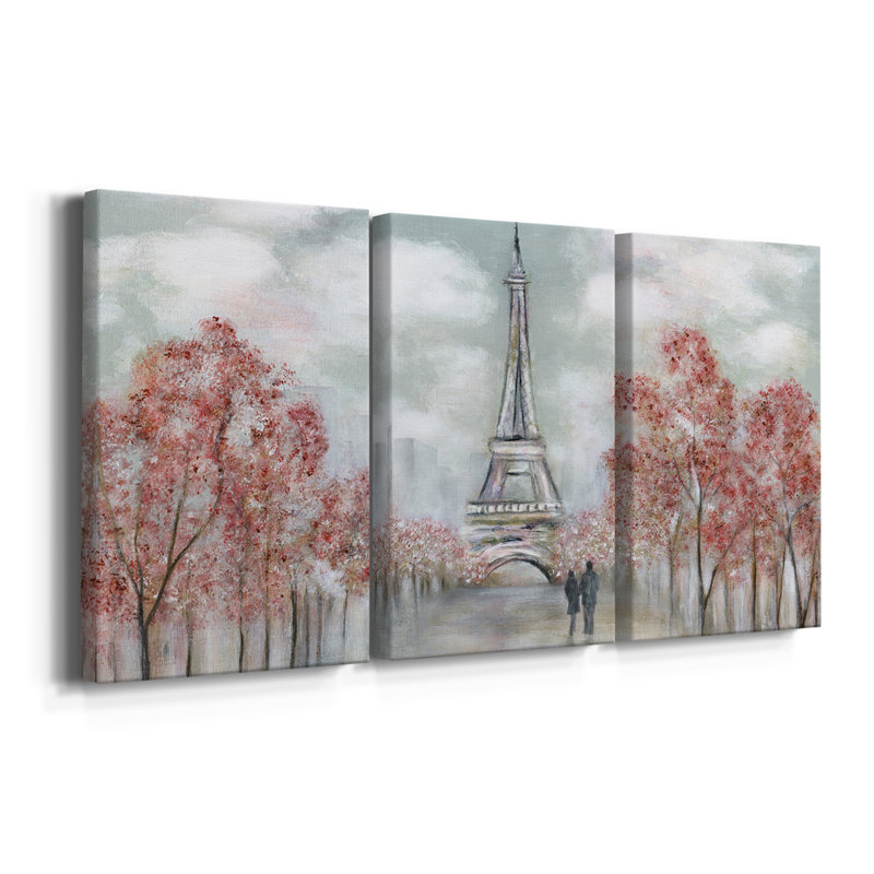 Paris au printemps - Toile tendue avec châssis de qualité supérieure - prête à être accrochée, H 18 po x l 36 po x P 1 po