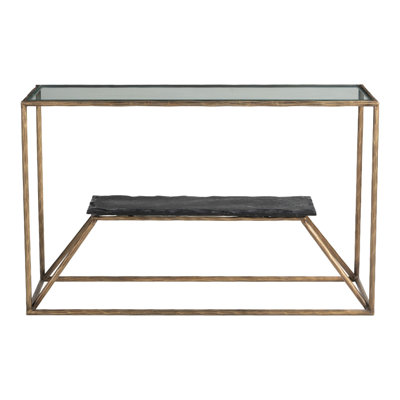 Console 48 po avec tablette en fer et en verre transparent et laiton