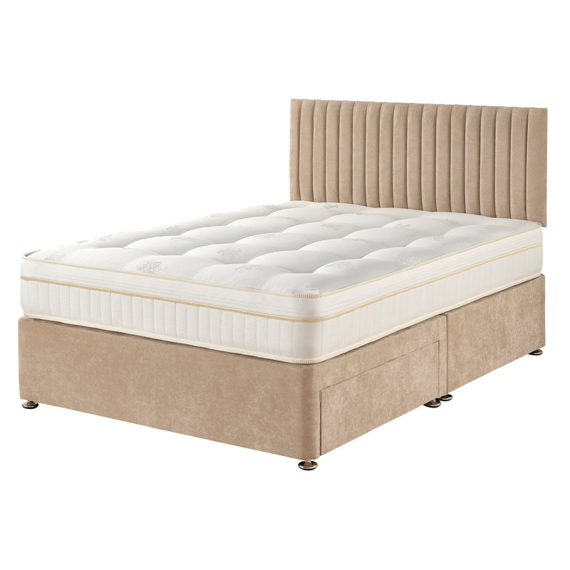 Nakisha Pocket Memory Divan Bed Set, 2 Drawers, Small Double (4'), Sand