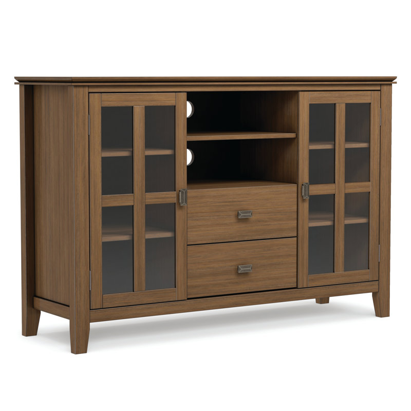 Meuble télé haut en bois massif Artisan, Brun naturel rustique vieilli