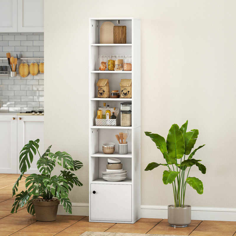 Bibliothèque à 7 niveaux avec tablette réglable et armoire, blanc