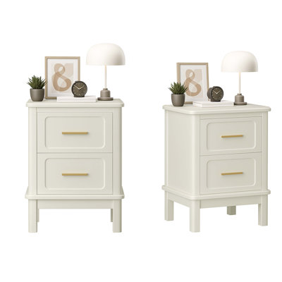 Modern  Nightstand with 2 Drawers, Bedroom Bedside Table with Gold Handles, Sturdy Wood Accent Table for Small Spaces, Living Room, Kids Room & Guest Room-Off White((Only 1 Nightstand!!!!!!)