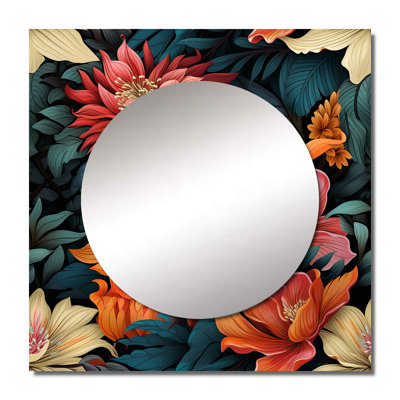 Modern Tropical Botanical Pattern I - Bohemian & Eclectic Square Mirror Wall Art For Bathroom