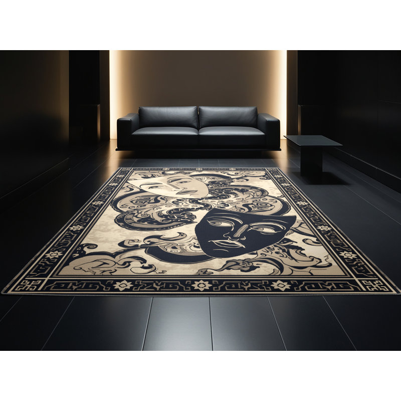 Tapis oriental classique noir et gris lavable à la machine Orfelinda, 7 x 10