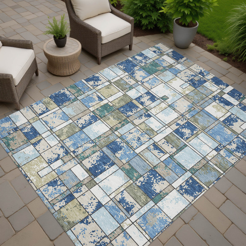 Machine Washable Indoor/Outdoor Chantille ACN2442 Geometric Rug, Blue, 9' x 12'