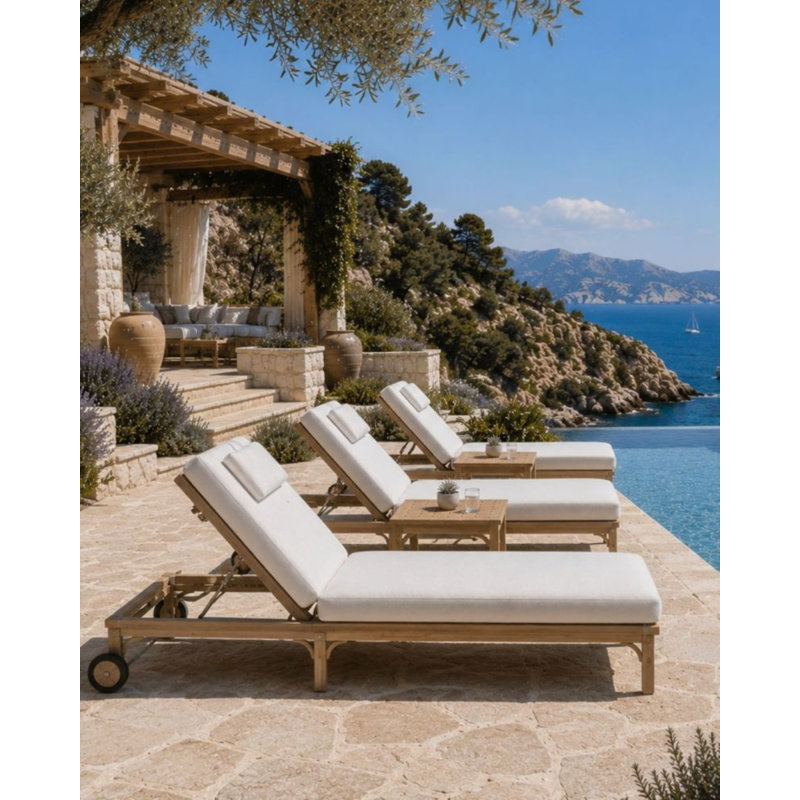 Chaise longue d'extérieur en teck Serenique