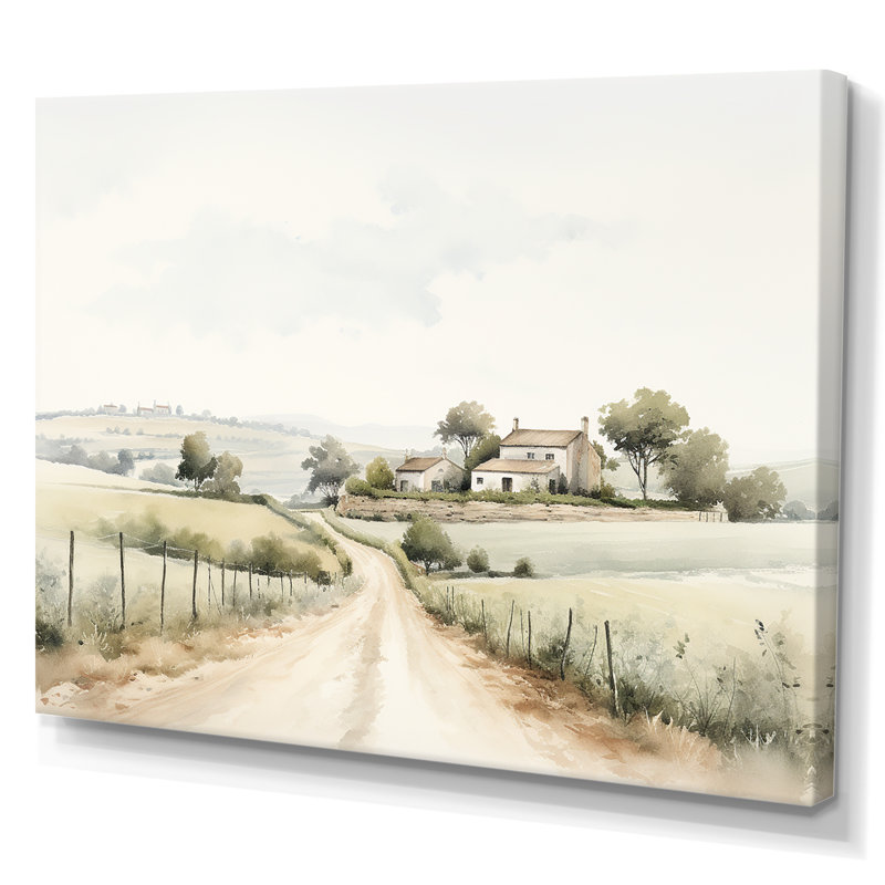 Paysage campagne minimaliste IV - décoration murale campagne, H 16 po x l 32 po, Toile tendue