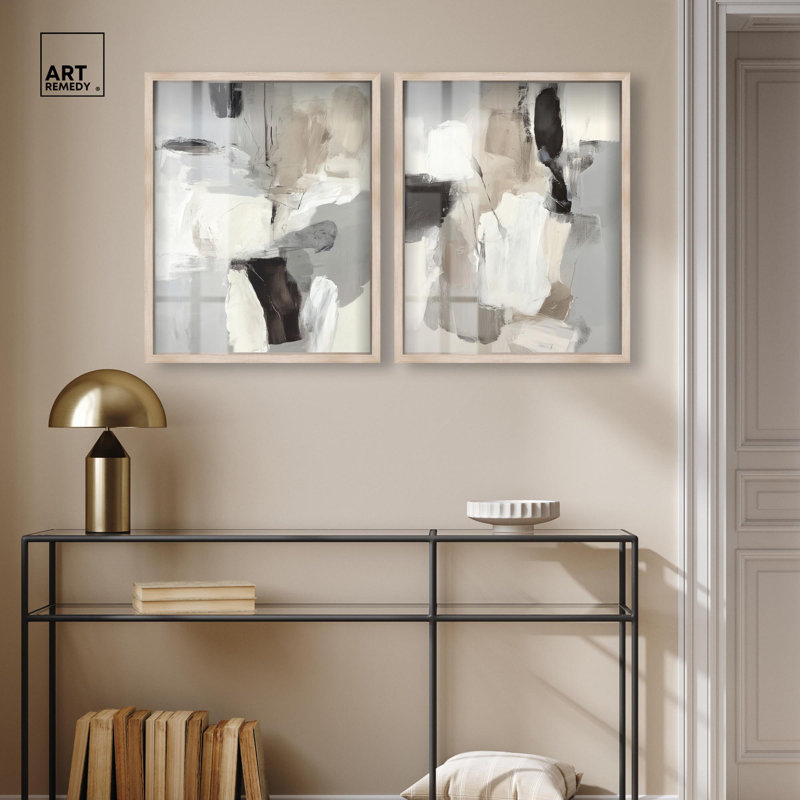 Ensemble de décorations contemporaines monochromes à motif abstrait bohème par Art Remedy, cadre blanc, 20 x 24, Cadre blanc