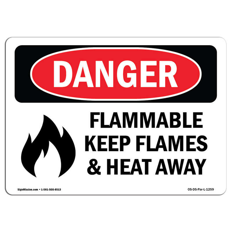 Panneau «Flammable Keep Flames and Heat Away», H 18 po x l 24 po x P 0,1 po