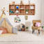 Organisateur de rangement mural 47 pouces en bois avec 10 casiers, 5 crochets et tablettes, armoire pour enfants pour la garderie de classe