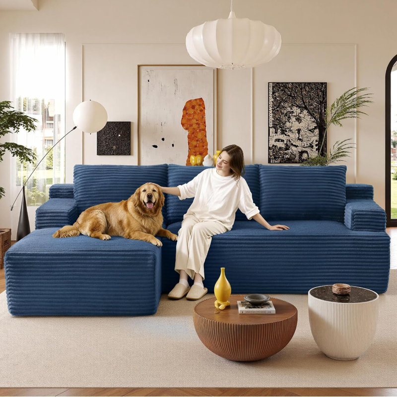 Boneless 96" Sectional Couches for Living Room Fluffy Cloud Couch Sofa with Deep Seat Upholstered Boneless Couchs Modern Modular Sectional Couch with Chaise