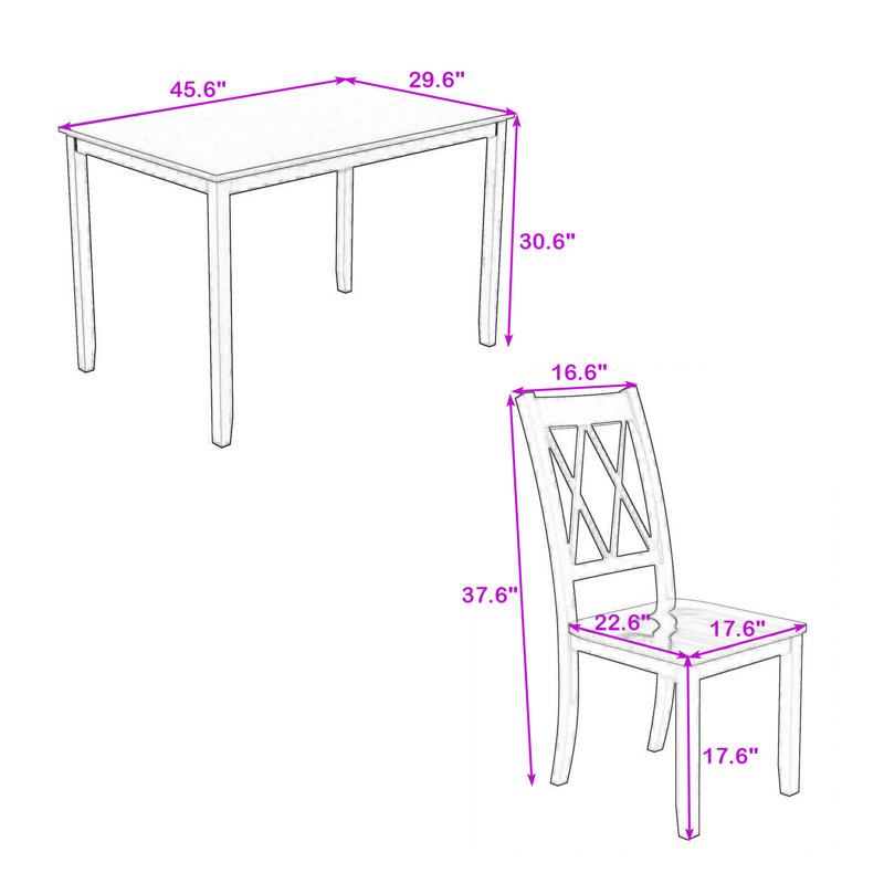 Ensemble de salle à manger 5 pièces en bois avec table de cuisine et 4 chaises à lattes Adalid, Blanc
