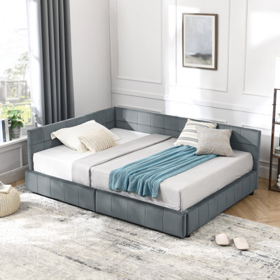 Grey Velvet Upholstered Full Size Bed With Storage And , Comfortable For Bedroom Living Space Eucalyptus Wood Frame Cover Capacity,