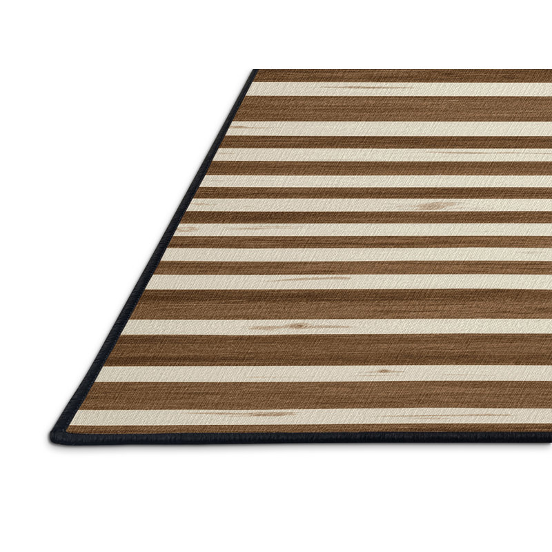 Washable Oak White Striped Area Rug, Square 8'