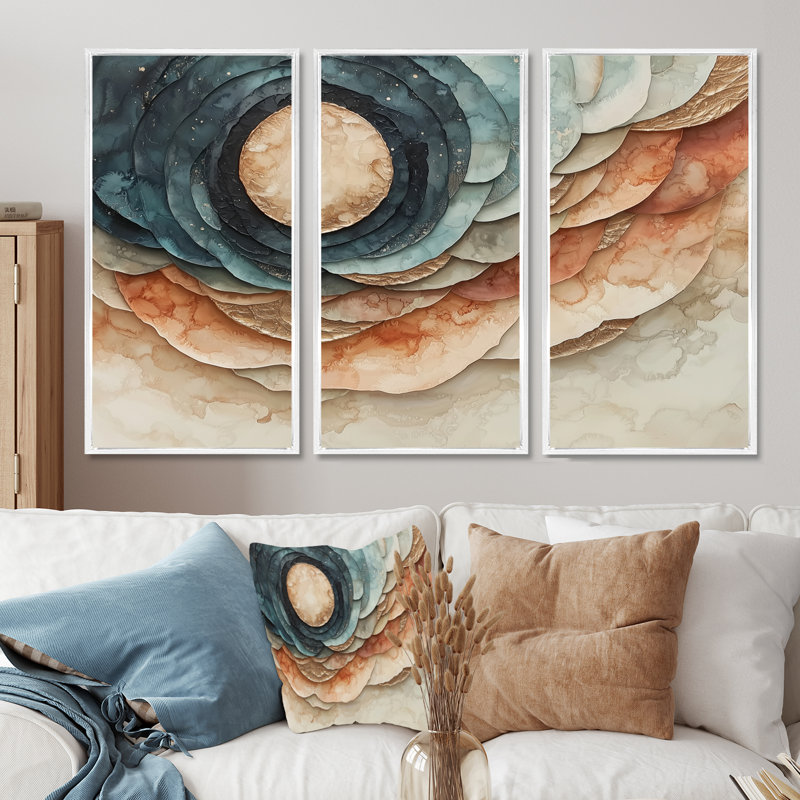 «Eclipse Moon Spiral Of Infinity I», art mural lune - ensemble de 3, H 32 po x l 48 po, Blanc