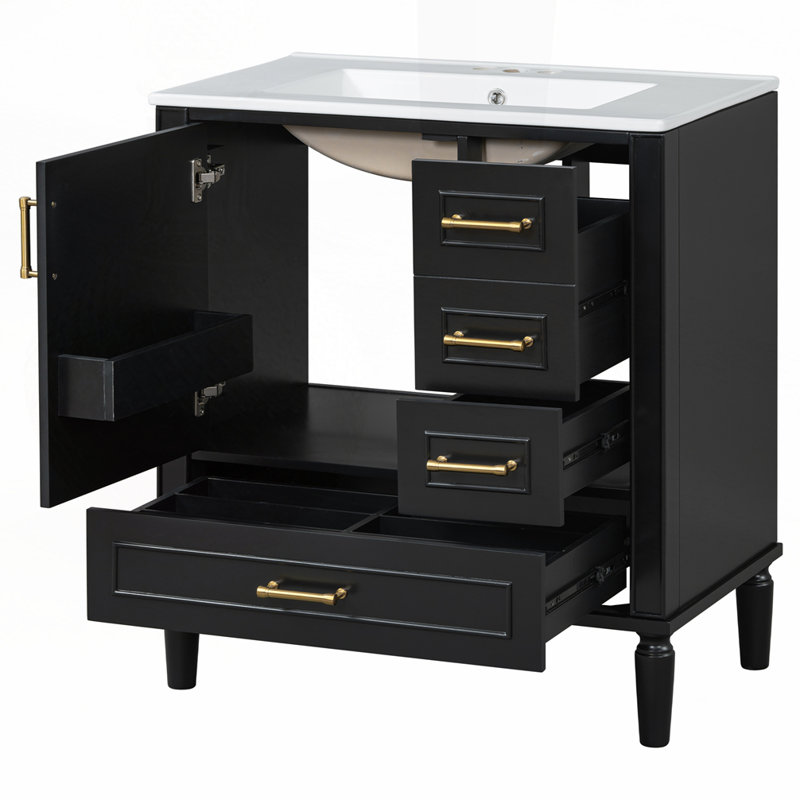 Meuble-lavabo 30 po avec lavabo en céramique, Noir