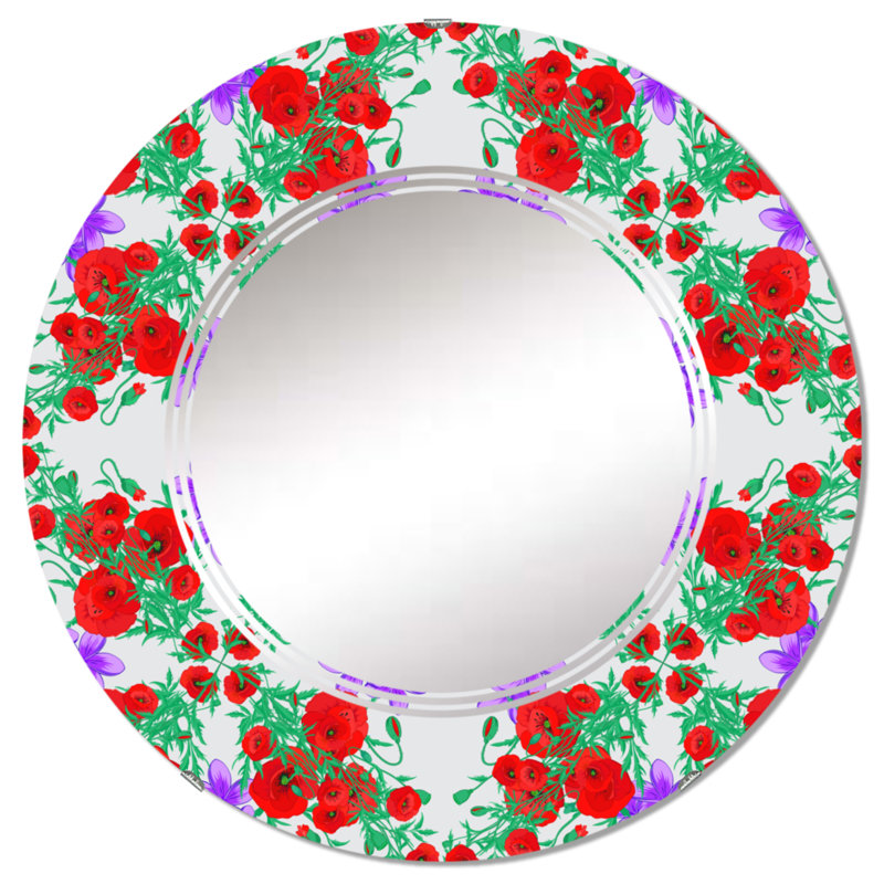 Motley fleurs en rouge vert et gris - miroir mural à motifs, 32 po x 32 po