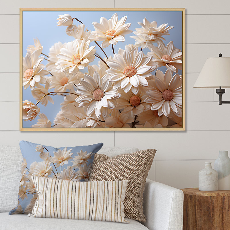 Marguerite blanche en fleurs, élégance 8 sur toile, H 40 po x l 30 po x P 1,5 po, Cadre doré simple