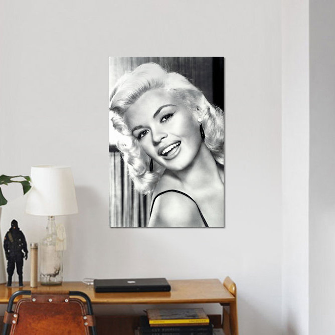 «Gorgeous Smile» par Jayne Mansfield - reproduction sur toile tendue, Papier d'art encadré noir, Blanc