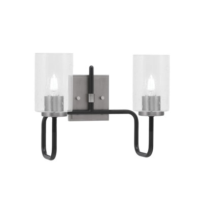 Barre d'éclairage de salle de bain 2 lumières Amarmula, noir mat et finition graphite, verre transparent de 4 po