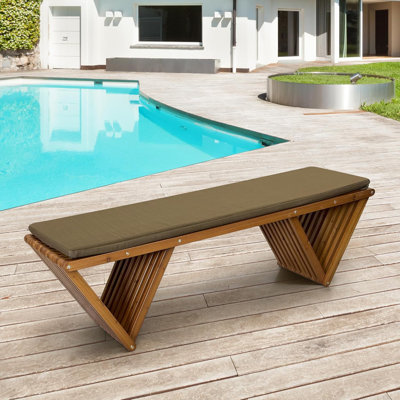Outdoor Wooden Bench with Weatherproof Cushion, Solid Fir Wood, Coating with Wood Varnish by Latitude Run