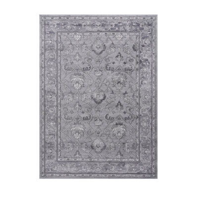 LOOM & LUXE 5X7 Grey Oriental Non-Shedding Stain-Resistant Stylish Home Area Rug