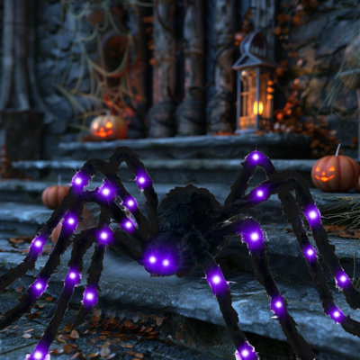 Décoration de jardin d'Halloween surdimensionnée lumineuse avec pieds pliables et lueur mauve, accessoire extérieur effrayant à piles pour maison hantée et fête