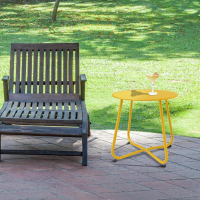 Table d'appoint extérieure/intérieure en acier résistant aux intempéries de 45,7 cm (18 po) pour jardin, balcon, piscine et pique-nique, légère et portable, résistante à la rouille.