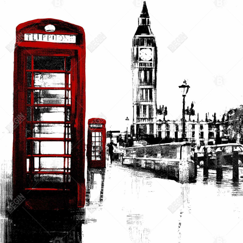 Toile encadrée industrielle | Cabine téléphonique et art mural Big Ben