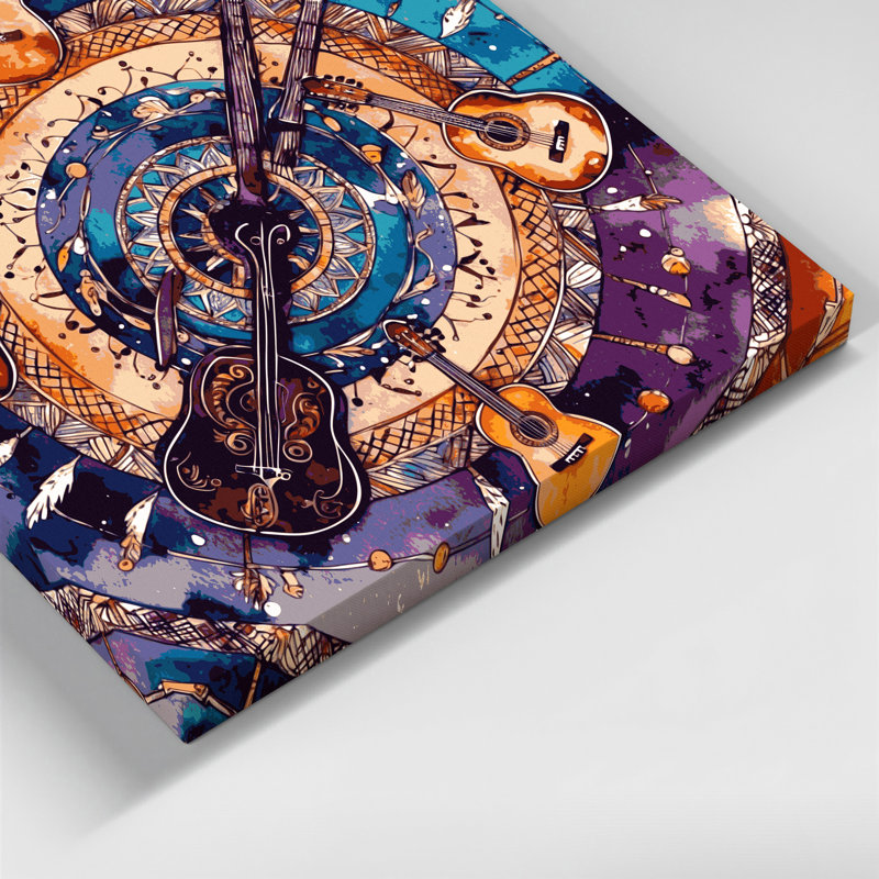 Art musical sur toile, motifs musicaux tribaux et bohémiens, H 12 po x l 12 po