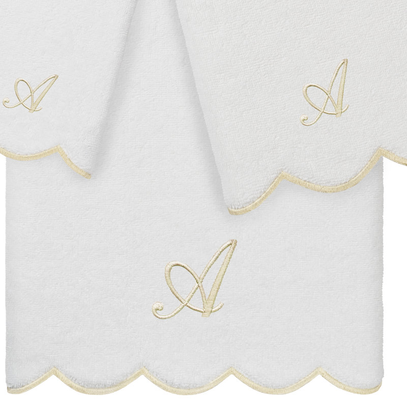 Ensemble de serviettes personnalisées 100% coton turque ADORNIA 3 pièces Linum Home Textiles, A, Blanc / beige
