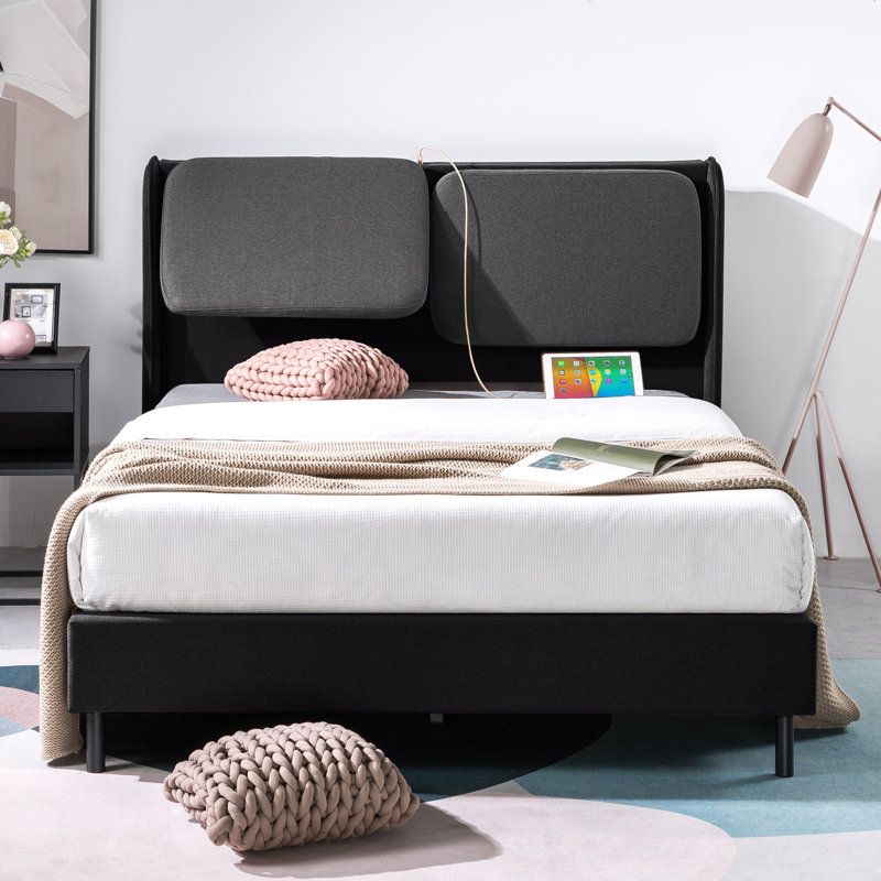 Upholstered Wingback Bed, Black, Full