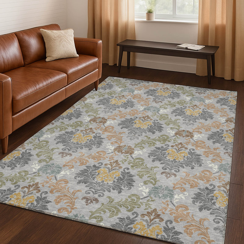 Machine Washable Indoor/Outdoor Chantille ACN2544 Damask Rug, Silver, 8' x 10'