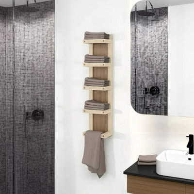 Porte-serviettes Chidester H 31,1 po, 5 tablettes, chêne naturel / beige - Salle de bain