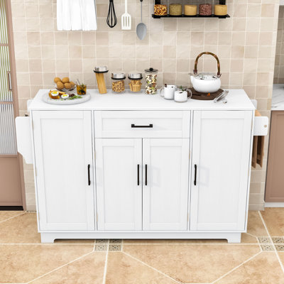 Buffet Sideboard Cabinet with 4 Doors, 1 Drawer, Adjustable Shelves, Side Shelves and Hanging Rod
