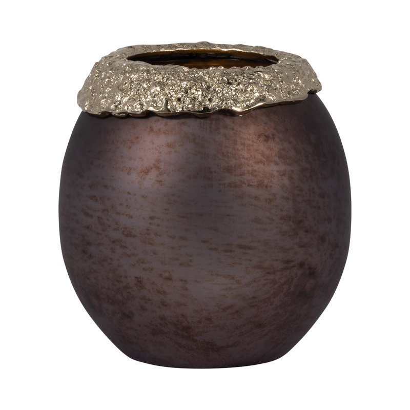 Pillar Holder Glass Aluminum Glam Style Elegant Decorative Taper Candle Holder with Sculptural Form and Textured Metallic Rim for Modern Versatile Accent Display